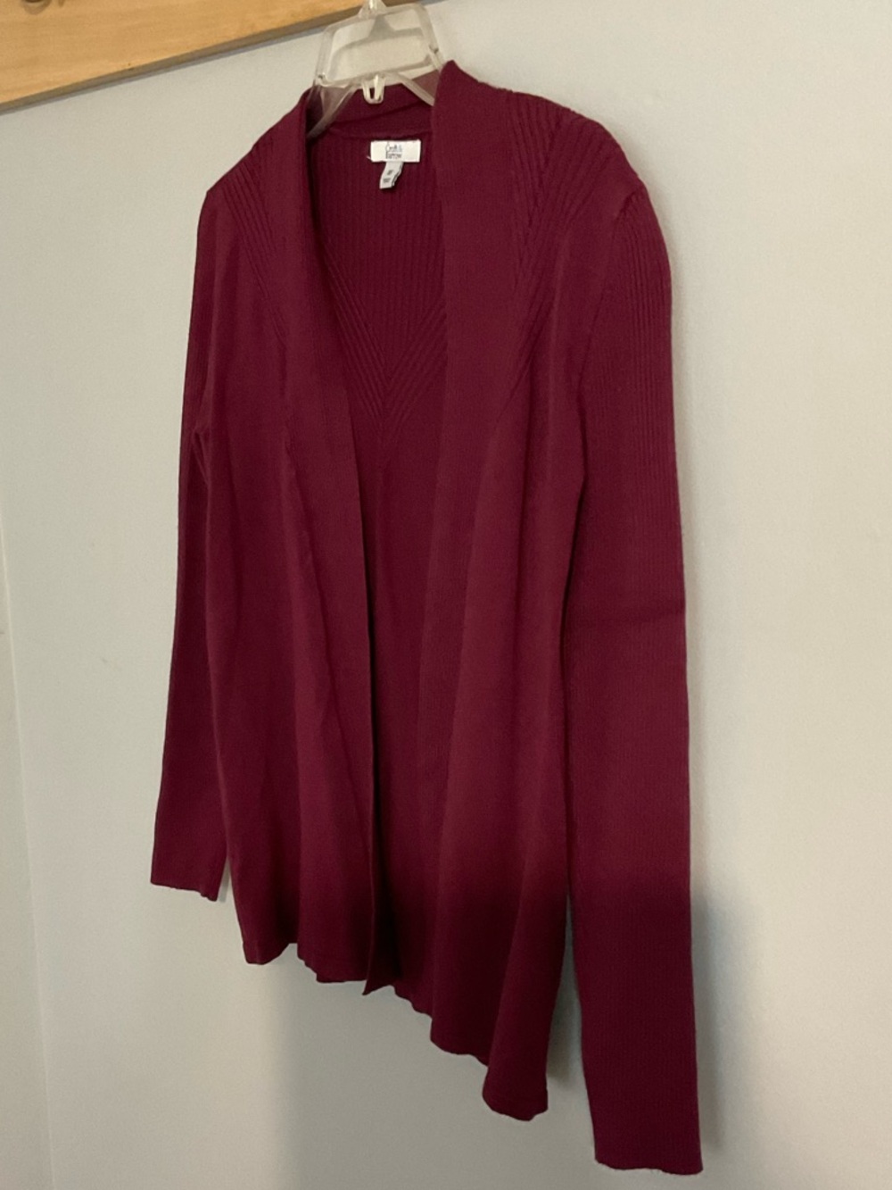 Croft & Barrow Open-Front Long Sleeve Burgundy Cardigan  XS - Picture 2 of 7